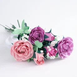 Lovepop Pop-Up Bouquets|Card & Gift Bundles|Handcrafted Paper Flowers: Pink & Purple Roses (6 Stems) with Happy Mother's Day Pop-Up Card
