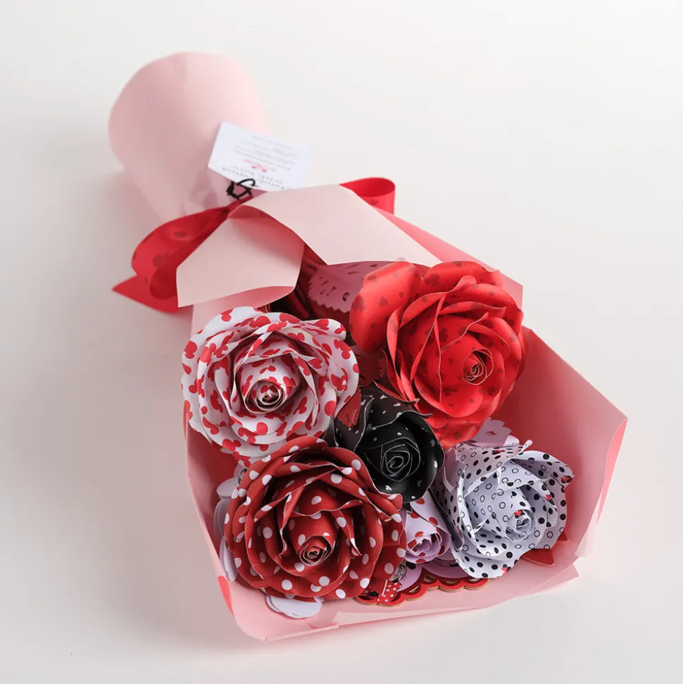 Lovepop Pop-Up Bouquets|Handcrafted Paper Flowers|Handcrafted Paper Flowers: Disney's Mickey & Minnie Lovestruck Roses (6-Stem) with Love You Lots Pop-Up Card