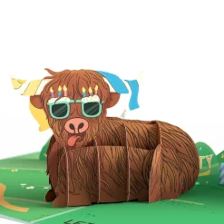 Lovepop Birthday|Highland Cow with Cat Laser Eyes Birthday Pop-Up Card and Sentiment Set