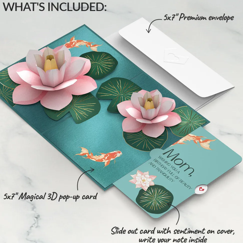 Lovepop Birthday|Mom|Koi Fish and Lotus Birthday Pop-Up Card and Sentiment Set for Mom