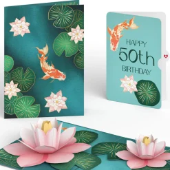 Lovepop Birthday|Koi Fish and Lotus 50th Birthday Pop-Up Card and Sentiment Set