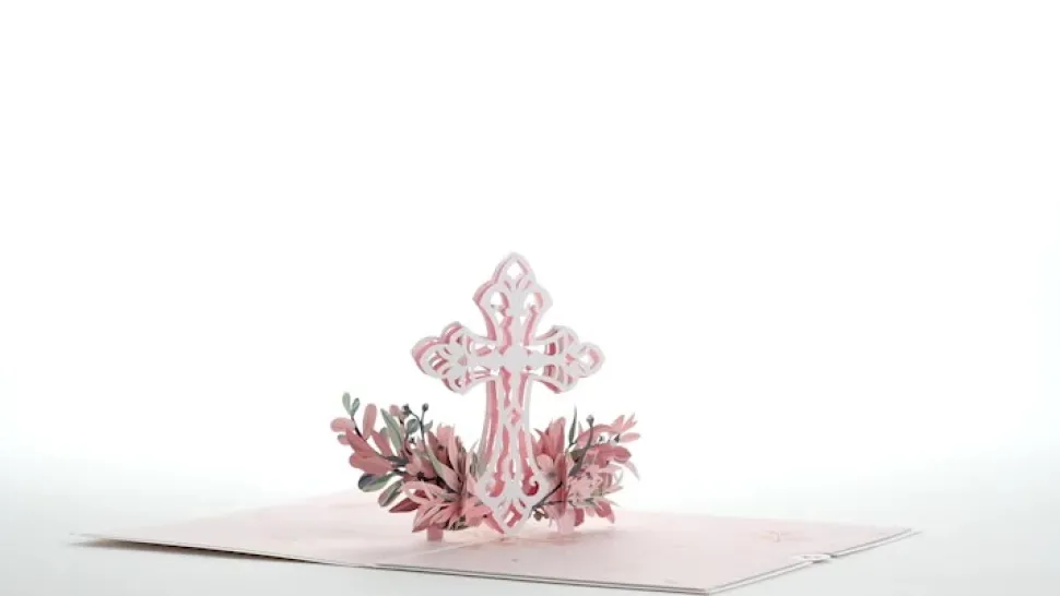 Lovepop Greeting Cards|Religious|Pink Floral Cross Pop-Up Card