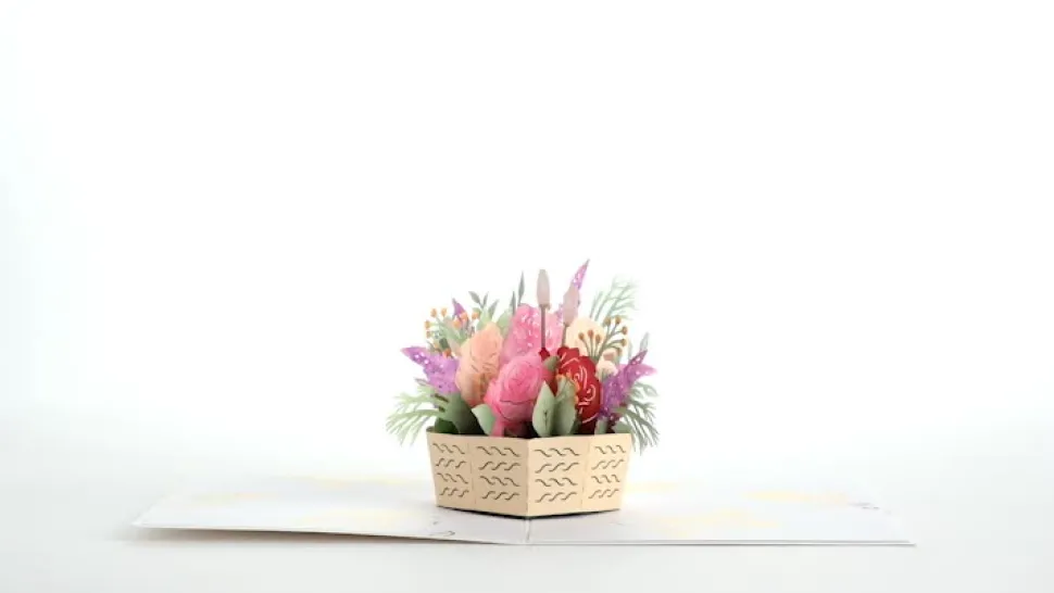 Lovepop Greeting Cards|Birthday|Pink Rose Basket Pop-Up Card