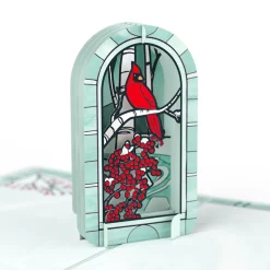 Lovepop Greeting Cards|Christmas 12/25|Stained Glass Winter Cardinal Pop-Up Card