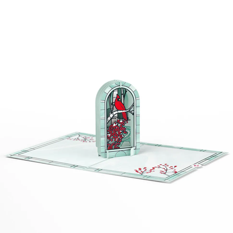Lovepop Greeting Cards|Christmas 12/25|Stained Glass Winter Cardinal Pop-Up Card