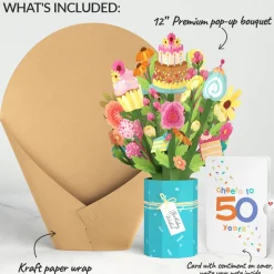 Lovepop Pop-Up Bouquets|Sweet 50th Birthday Wishes Bouquet and Confetti Cake Sentiment Set