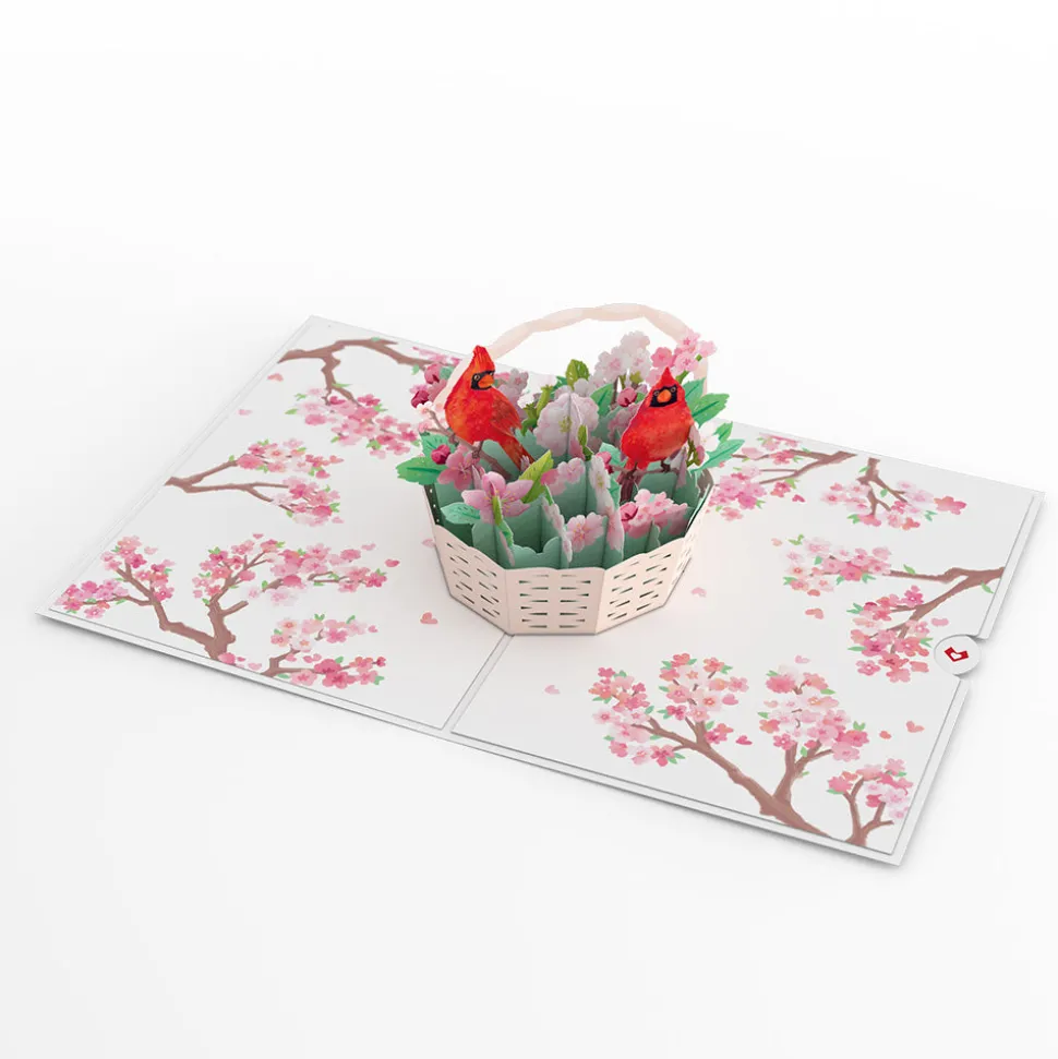 Lovepop Greeting Cards|Valentine'S Day 2/14|Valentine's Cherry Blossom Basket with Cardinals Pop-Up Card