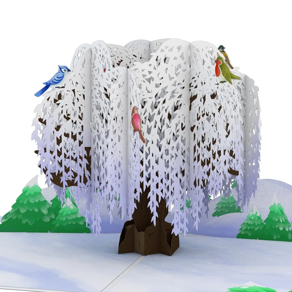 Lovepop Greeting Cards|Just Because|Winter Willow Tree Birds Pop-Up Card